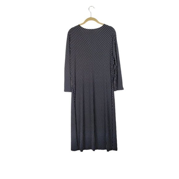 Talbots Midi Dress Black White Polka Dot 3/4 Sleeve V-Neck Modest Womens Size 16 - Picture 2 of 6